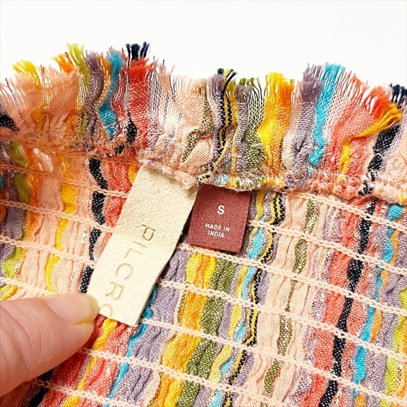 Anthropologie Pilcro Rainbow Smocked Crop Top Small striped boho festival corset - Picture 8 of 12